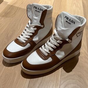 Prada White and Brown Sneakers Authentic Unisex
